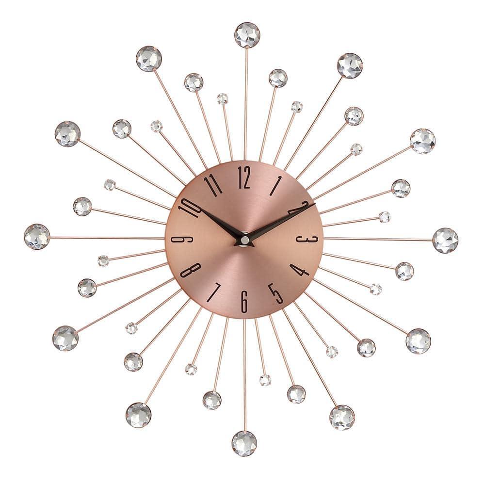 15"x15" Metal Starburst Wall Clock with Crystal Accents Copper - Olivia & May