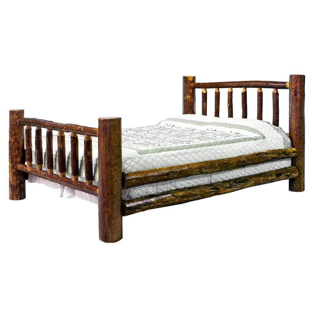 HomeStock Tribal Treasures Full Log Bed - Classic Spindle Style, Lodge Pole Pine with Mortise and Tenon Joinery, Durable and Heirloom Quality, 87" L x 60" W x 47" H