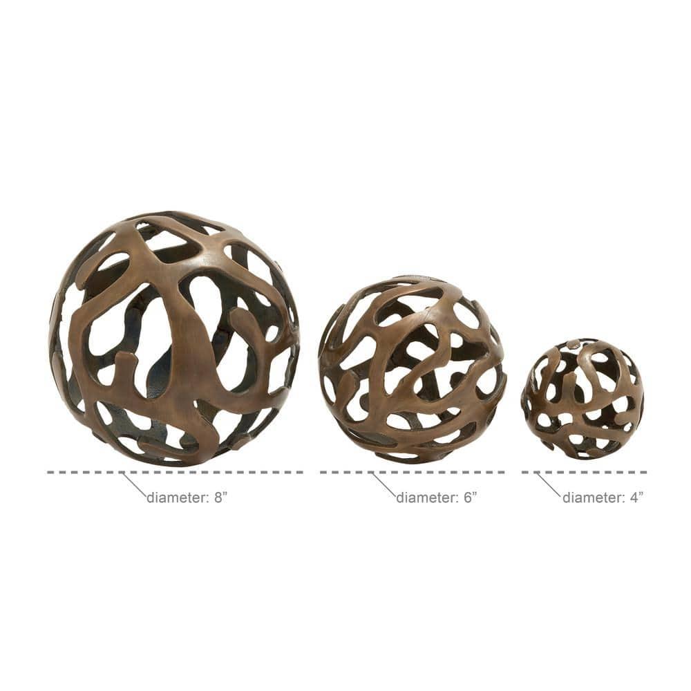 Set of 3 Decorative Aluminum Balls Brass - Olivia & May: Indoor Sculpture, Vase Filler, Tabletop Decor