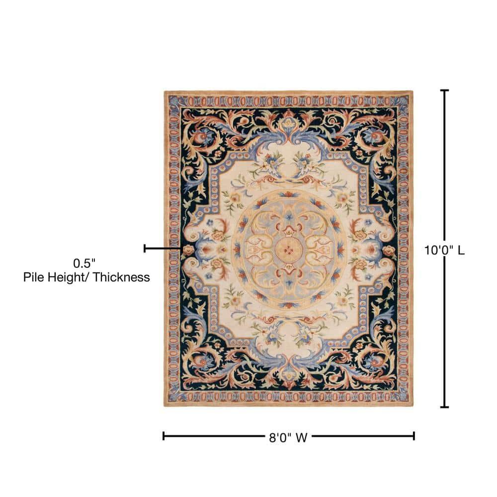 Savonnerie SAV116 Hand Tufted Area Rug - Ivory/Navy - 8'x10' - Safavieh.