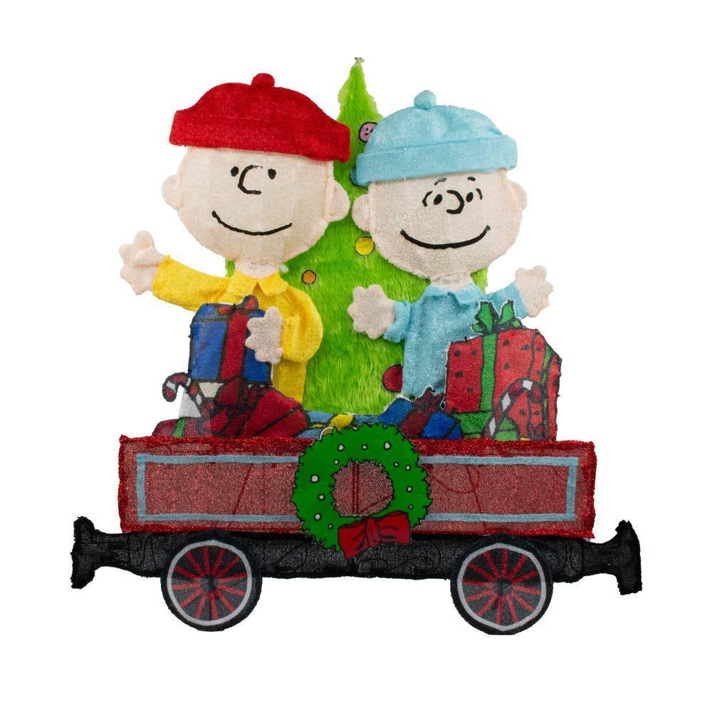 79 inch Wide Red Train with Peanuts Gang 2PC Set Outdoor 2D LED Yard Décor
