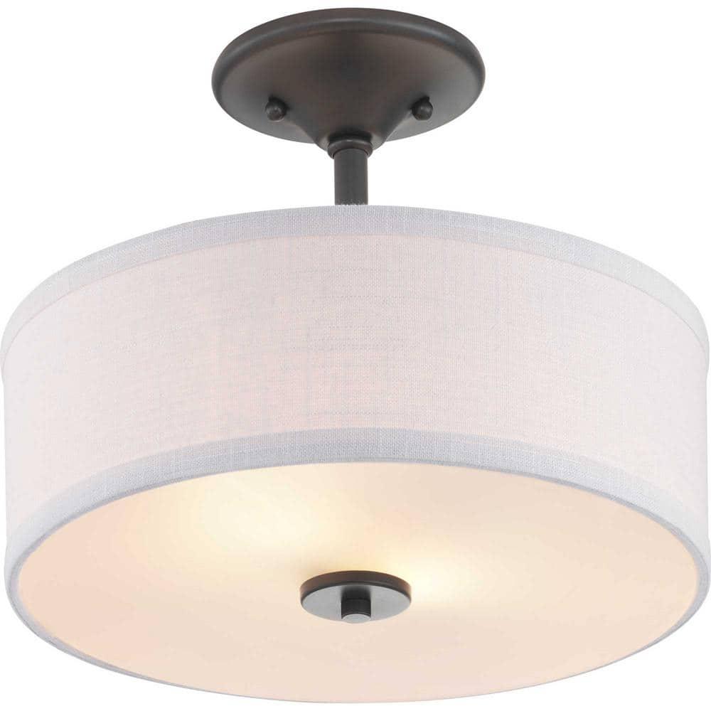 Progress Lighting Inspire Collection 2-Light Semi-Flush Fixture, Graphite Finish, Summer Linen Shade