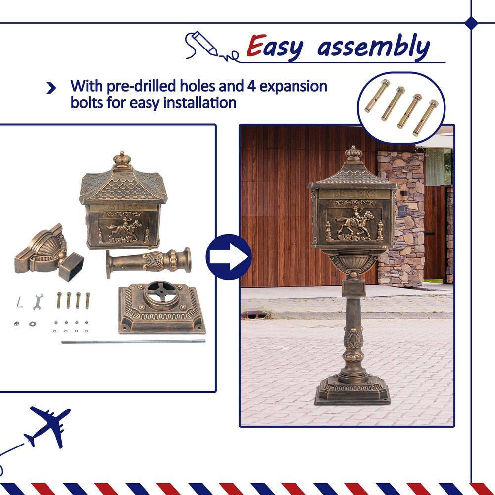 Bronze Lockable Cast Aluminum Outdoor Mailbox with Pedestal