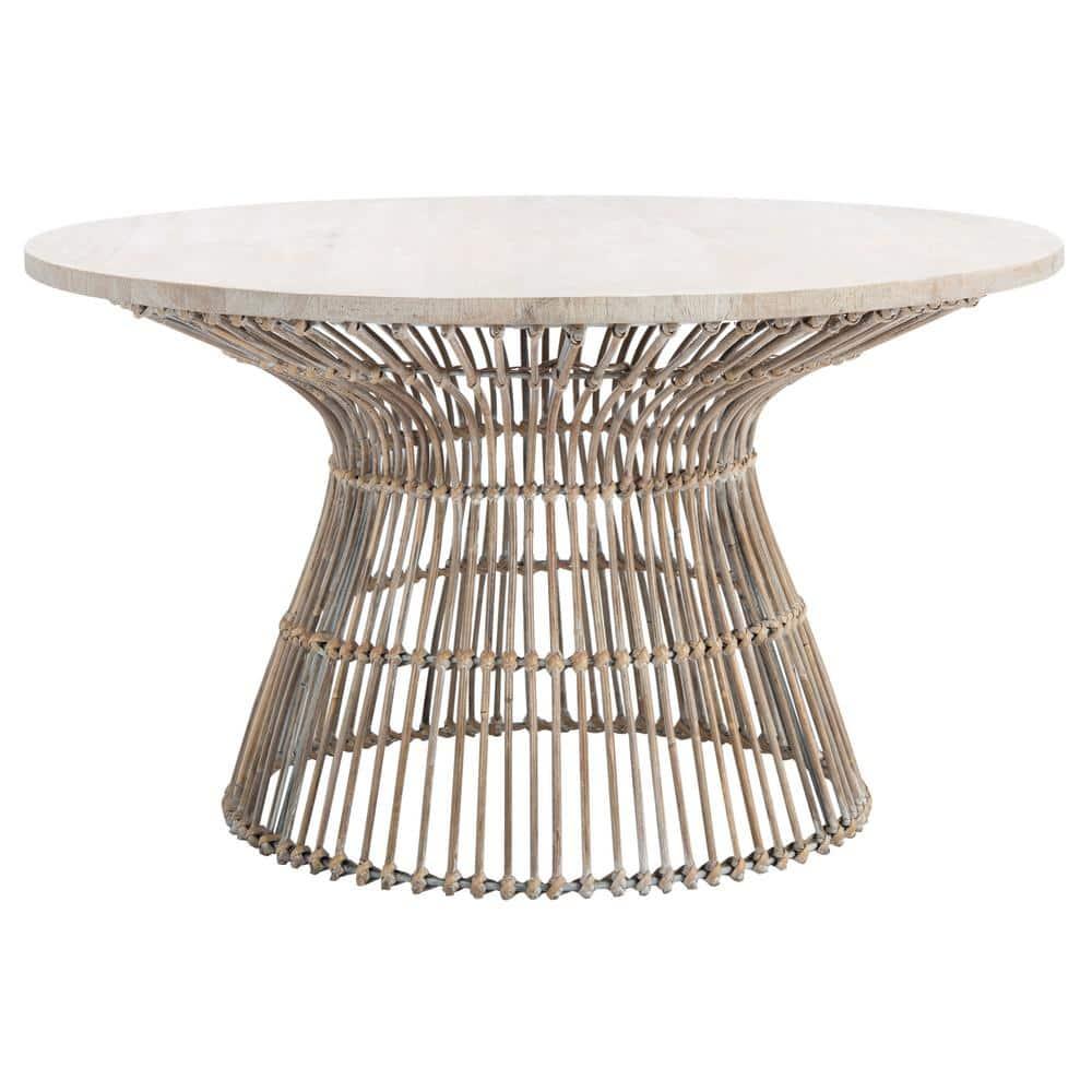 Whent Round Coffee Table - Grey White Wash/Black - Safavieh