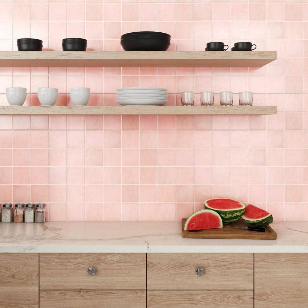 Bedrosians Cloe Square Gloss Ceramic Tile 5 x 5, Pink (10.83 sq. ft./Case)