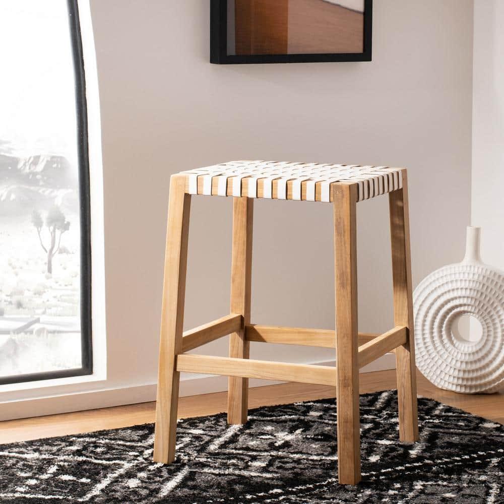 Capri Counter Stool - BST1009 - Natural Teak/White - Safavieh