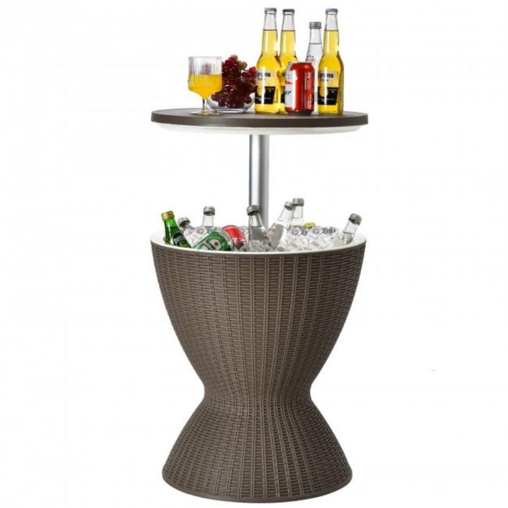 Topcobe 3 in 1 8 Gallon Patio Rattan Cooler Bar Table with Adjust Ice Bucket, Outdoor Patio Furniture for Balcony Garden Backyard -Brown