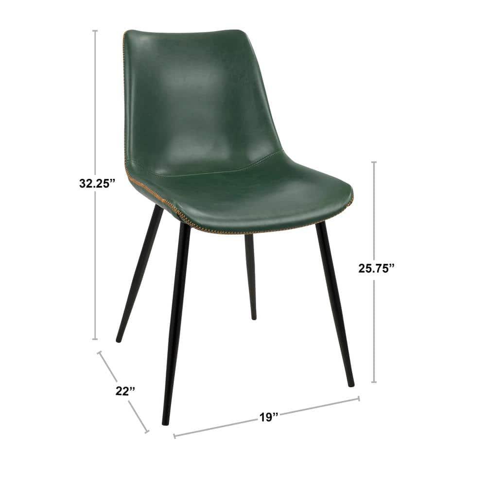 Set of 2 Durango Contemporary Dining Chair Green - LumiSource: Vintage Faux Leather, Metal Legs, Zig-Zag Stitching