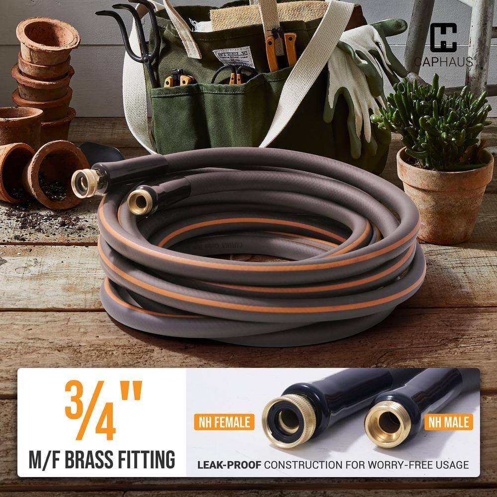 CAPHAUS 50ft Garden Hose Manguera de Agua de 5/8 de Pulgada con Accesorios de Latón Macizo de 3/4 de Pulgada, Construcción a Prueba de Fugas, Manguera Liviana y Flexible de PVC Duradera para Exteriores, Presión de Trabajo de 350 PSI para Todo Clima