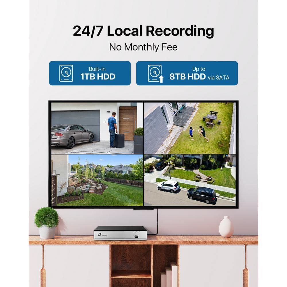 Security Camera System Outdoor with AI Human/Vehicle Detection, 2MP HD 1920TVL Wired CCTV Surveillance Camera System, H.265+ 8CH DVR & 1TB Hard Drive, Smart Playback, Remote Access, Email Alert