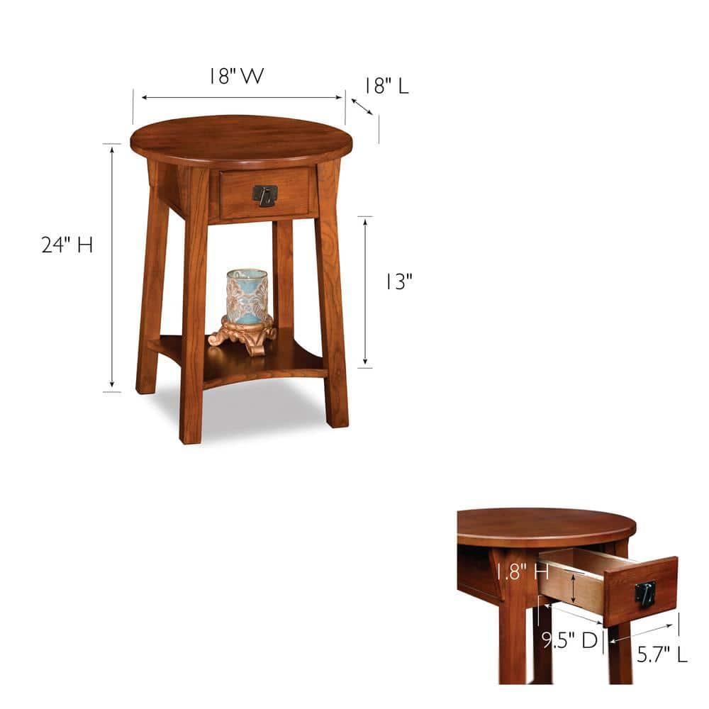 Leick Home 9056-RS Mission Round End Table with Drawer, Made with Solid Wood, Side Table for Living Room, Bedroom, and Office, Russet Finish