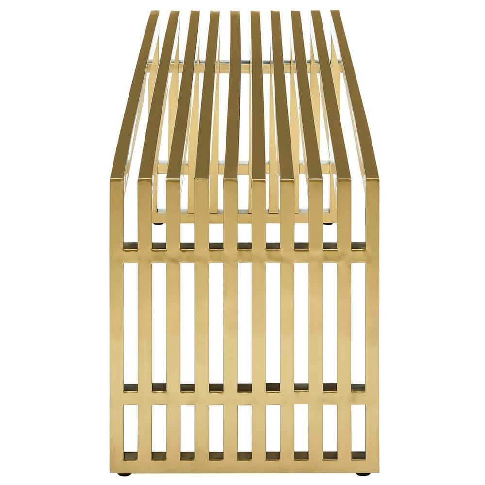 Elegant Gridiron 60'' Gold Stainless Steel Bedroom Bench