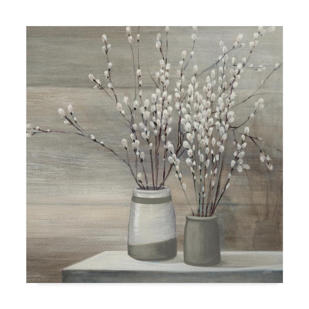 Trademark Fine Art " Pussy Willow Still Life Gray Pots Crop "