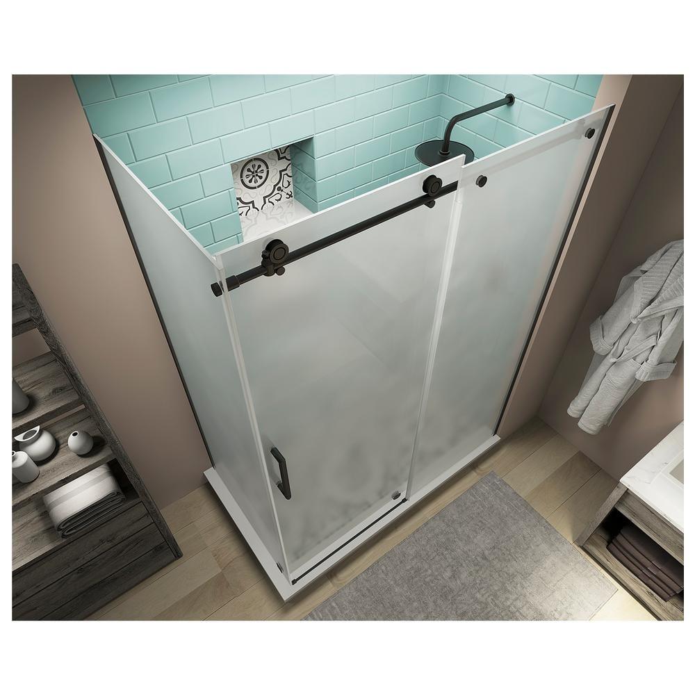 Coraline XL 52" - 56" W x 34" D x 80" H Frameless Rectangle Sliding Shower Enclosure, Frosted Glass