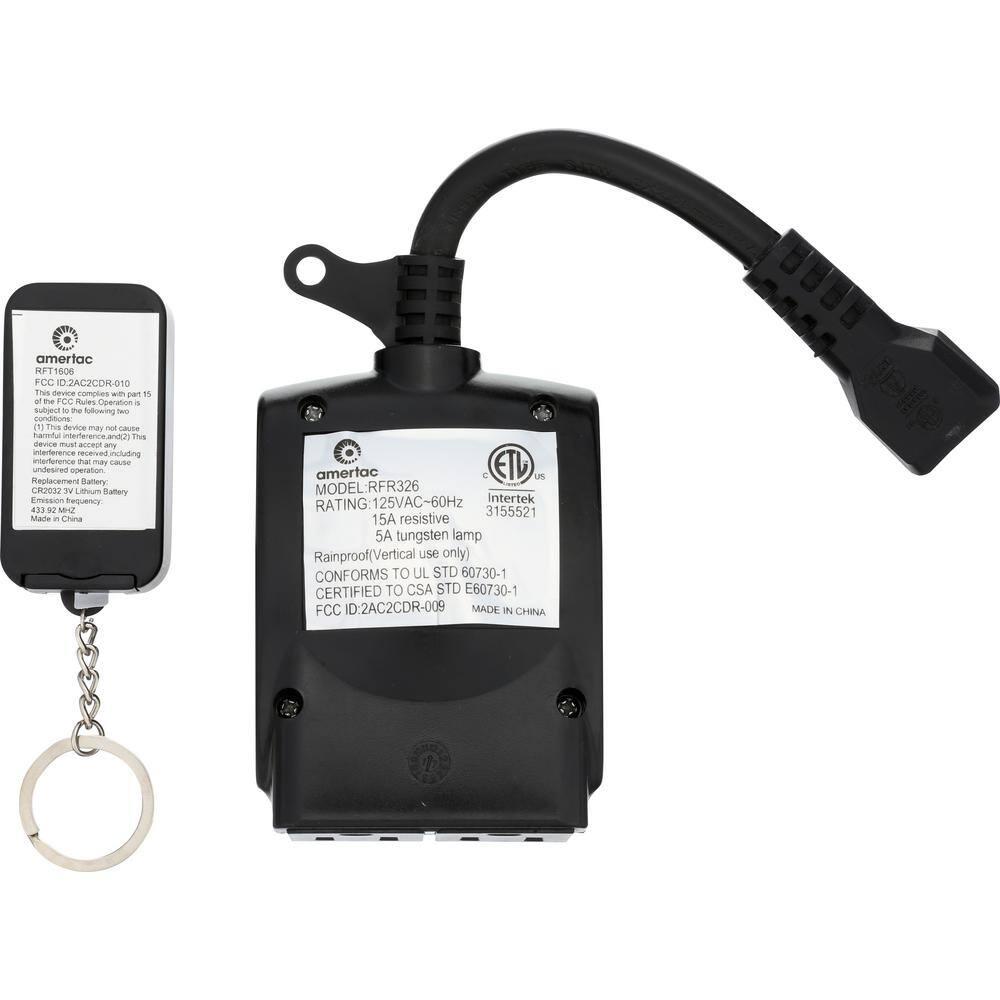 AmerTac RFK306LC Outdoor Wireless Remote & Plug-In Receiver Kit, Black