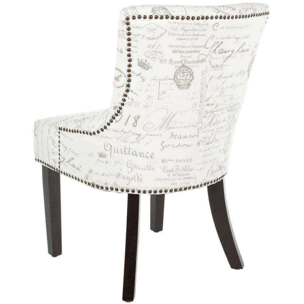 Lotus 19''H Side Chair (Set Of 2) with Brass Nail Heads - White/Grey - Safavieh