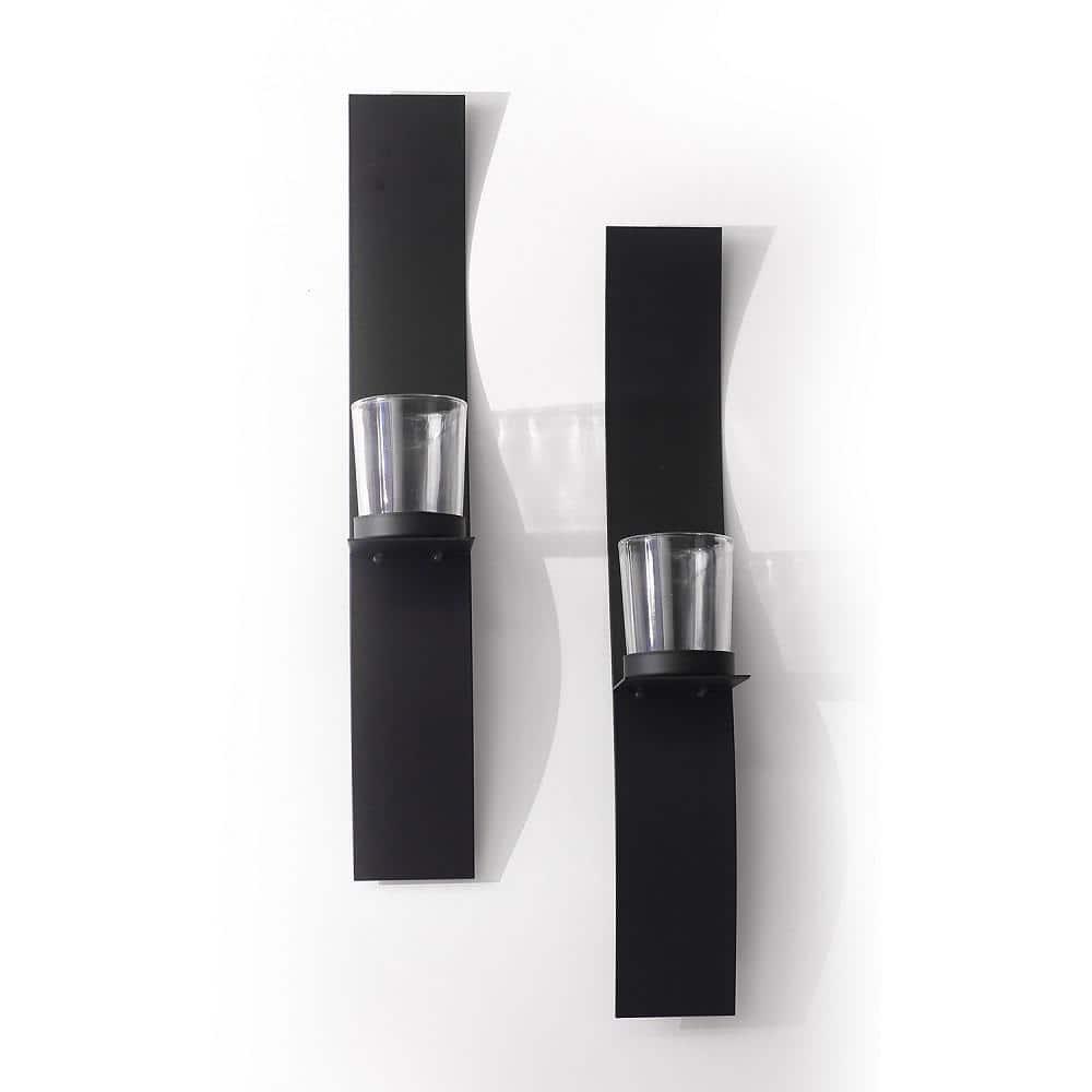 Art Maison Black Wall Sconce Candle Holder, Glass & Metal Wall Decor for Living Room, House Sconce 2"x15", Hanging Candle Sconces Wall Decor Set of 2