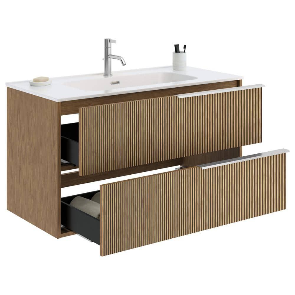 Demeter Art Chrome 40 in. W x 18.1 in. D x 22.8 in. H Deco Wall Mounted Vanity with Single Sink and White Ceramic Top