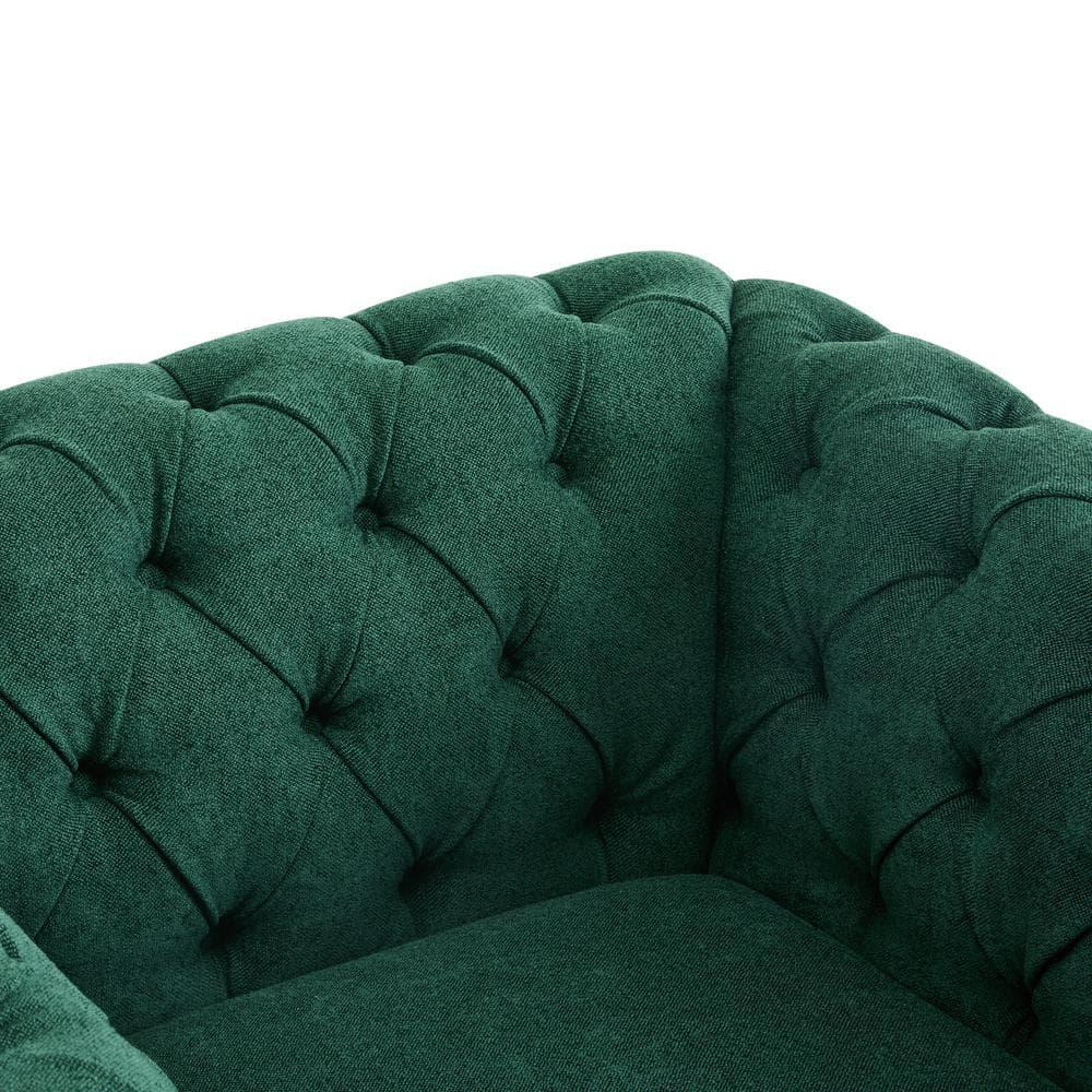Christopher Knight Home Andrew Upholstered Button Tufted Swivel Club Chair with Roll Arms, Dark Green