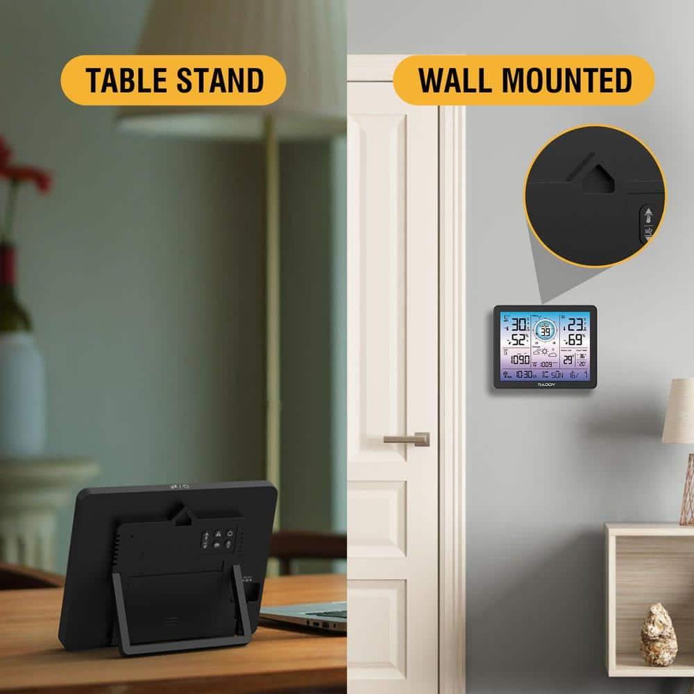 Raddy VP7 Weather Station | Wireless Indoor Outdoor Thermometer | 7.4'' Digital Color Display with Atomic Weather Clock | Temperature Humidity Monitor with Weather Forecast and Barometric Pressure