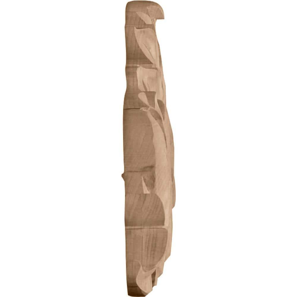 Ekena Millwork 12 1/4"W x 3 1/4"H x 1/4"D Small Green Leaf Center with Scrolls, Alder