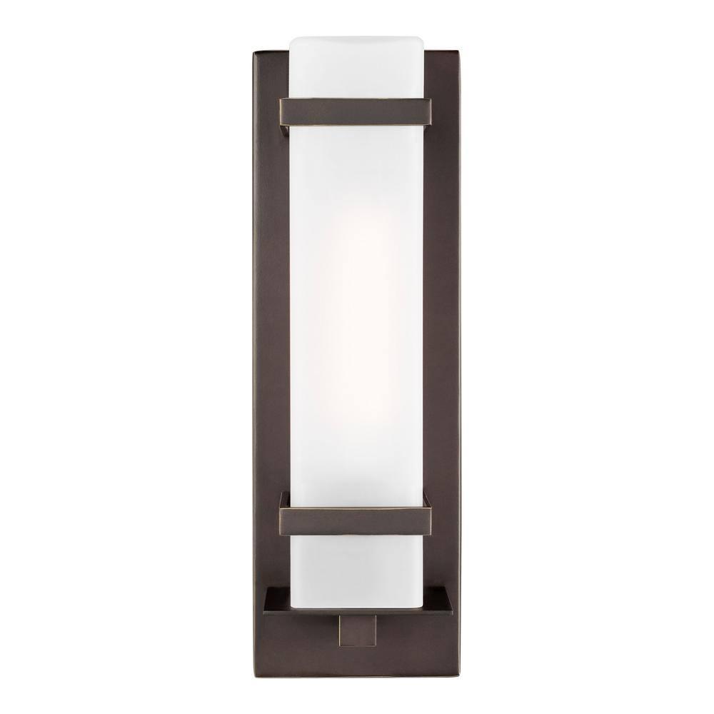 Alban Antique Bronze 1-Light Outdoor Wall Lantern with Etched Opal Glass