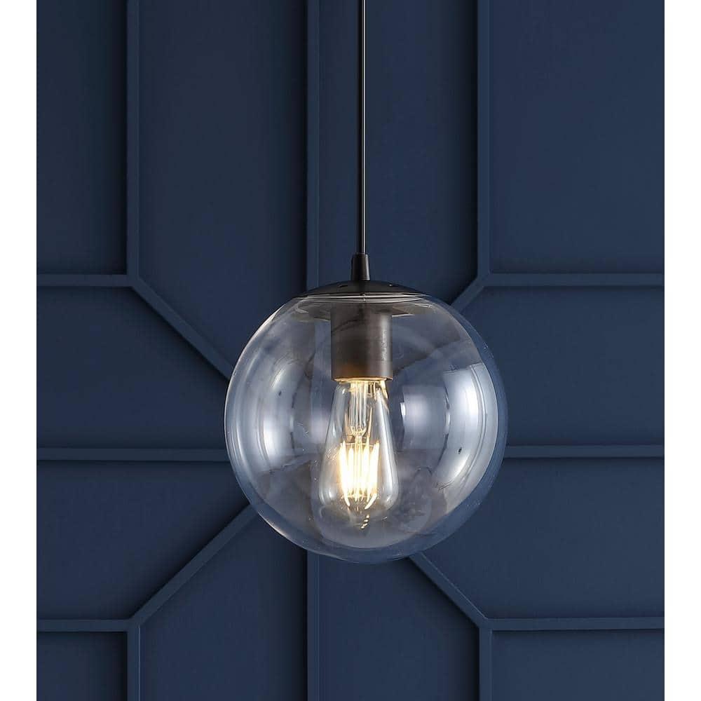 Bleecker 7.75" Metal/Glass Globe LED Pendant, Clear/Oil Rubbed Bronze