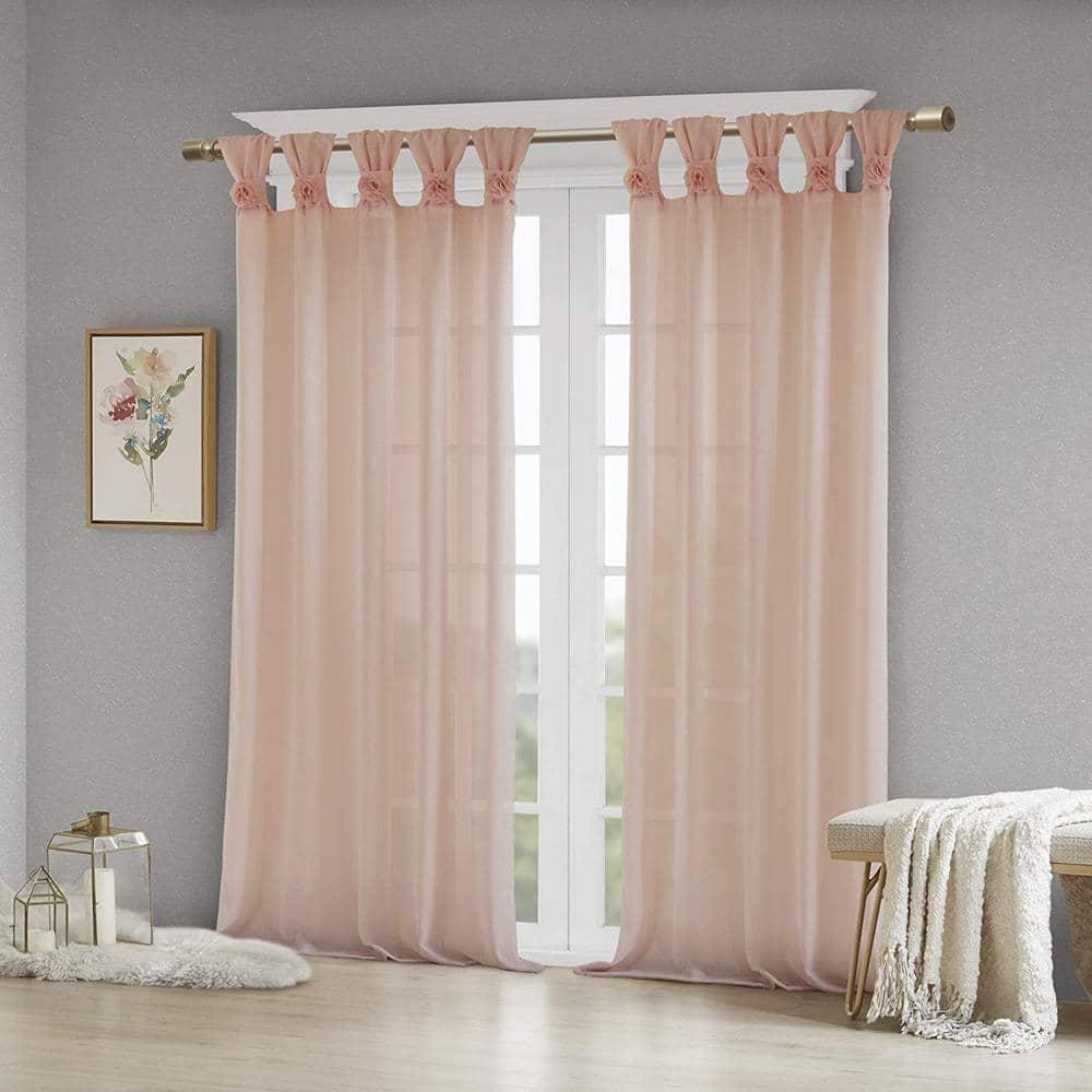Madison Park Rosette Floral Embellished Cuff Tab Top Solid Curtain Panel