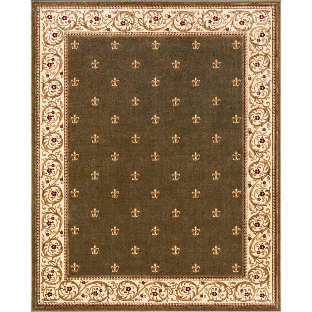 Well Woven Barclay Collection Fleur de Lis Green 9'3" x 12'6" Area Rug - for Living Room, Bedroom, and Dining Room