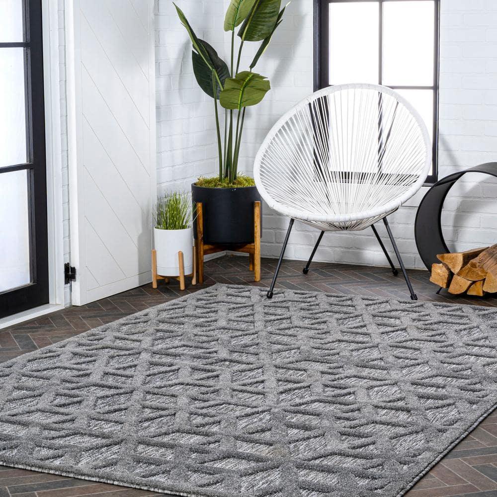 5 X 8 Talaia Neutral Geometric Indoor/Outdoor Area Rug, Dark Gray - JONATHAN Y