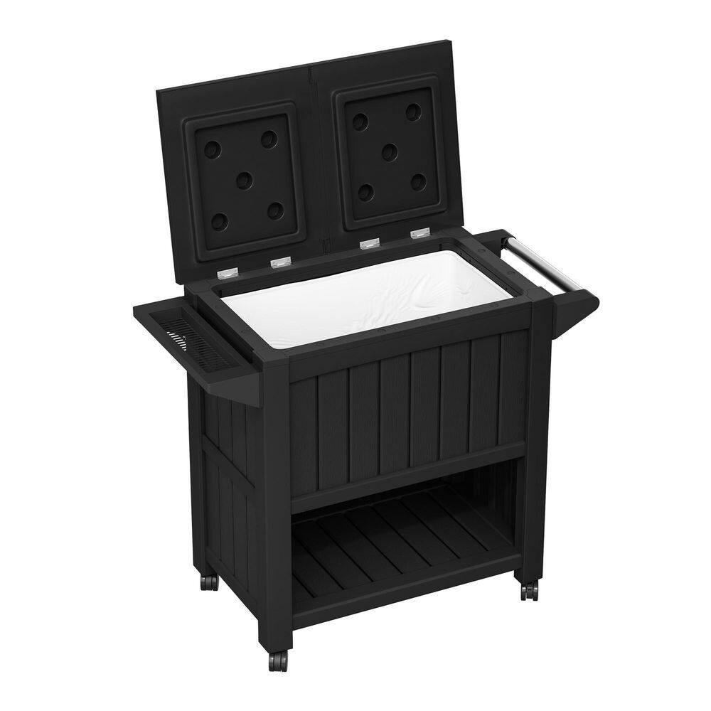 YITAHOME 85 Quart Rolling Cooler Cart with Bottle Opener Drainage, Portable Cooler on Wheels, Outdoor Beverage Cart Ice Chest for Patio Pool Deck Party BBQ Cookouts (Taupe)