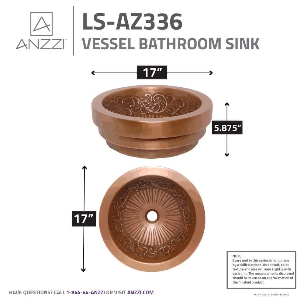 ANZZI Admiral 17'' Polished Antique Copper Copper Circular Bathroom Sink