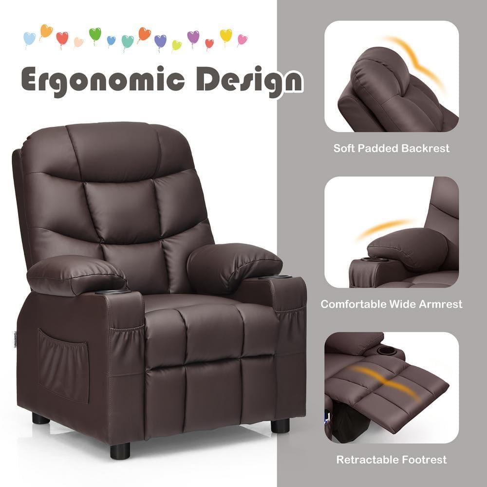 YYAo Recliner Chair,Toddler Reading Couch,Kids Recliner Chair with Cup Holder and Footrest for Children-Brown