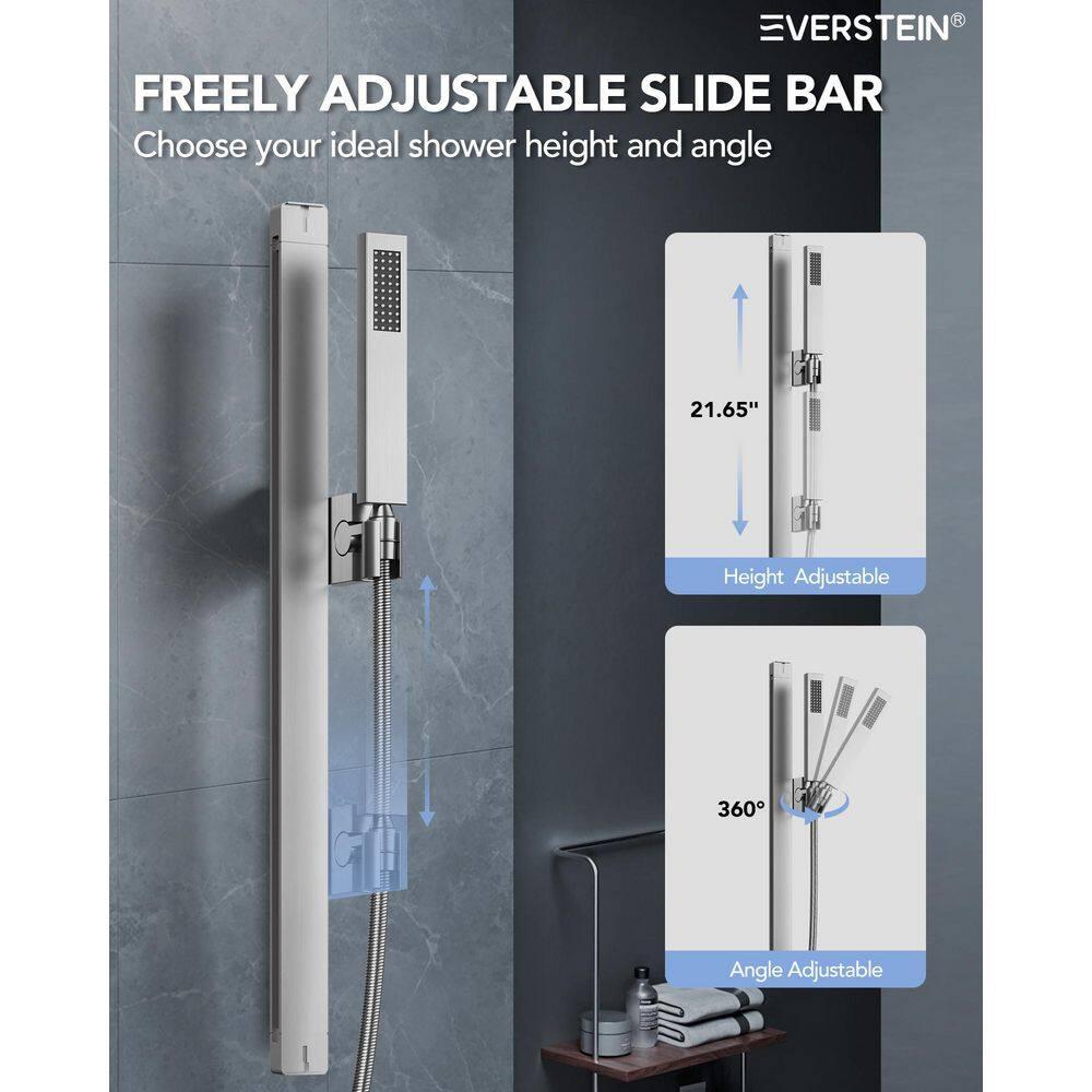 EVERSTEIN 12 in. Dual Rain Shower Heads System, 1.8 GPM Muti Spray Patterns Wall & Celling Mounted Shower Head with Handheld Shower Sparyer, Side Jets & Knob Valve Body, Brushed Nickel