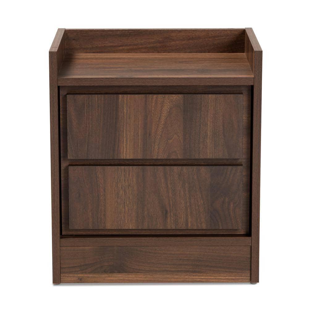 2 Drawers Hale Wood Nightstand Walnut/Brown - Baxton Studio: Modern Bedside Table, Enclosed Top, MDF