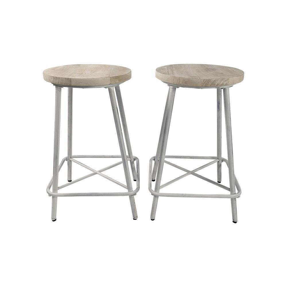 Carolina Living Set of 2 24" Inez Counter Height Barstools Whitewash: Industrial Design, Iron Frame