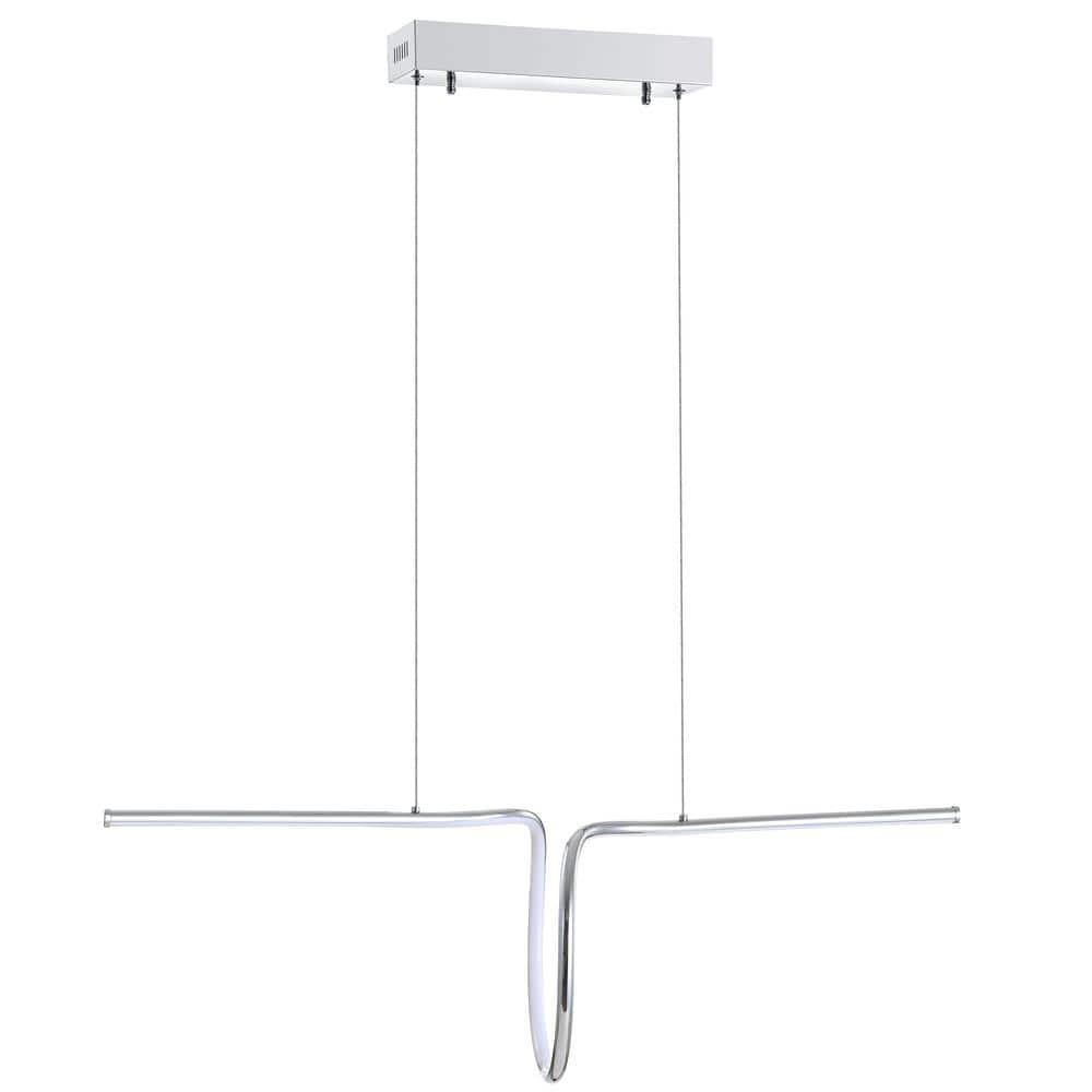 JONATHAN Y Ali 34.5" Dimmable Adjustable Integrated LED Metal Linear Pendant, Chrome
