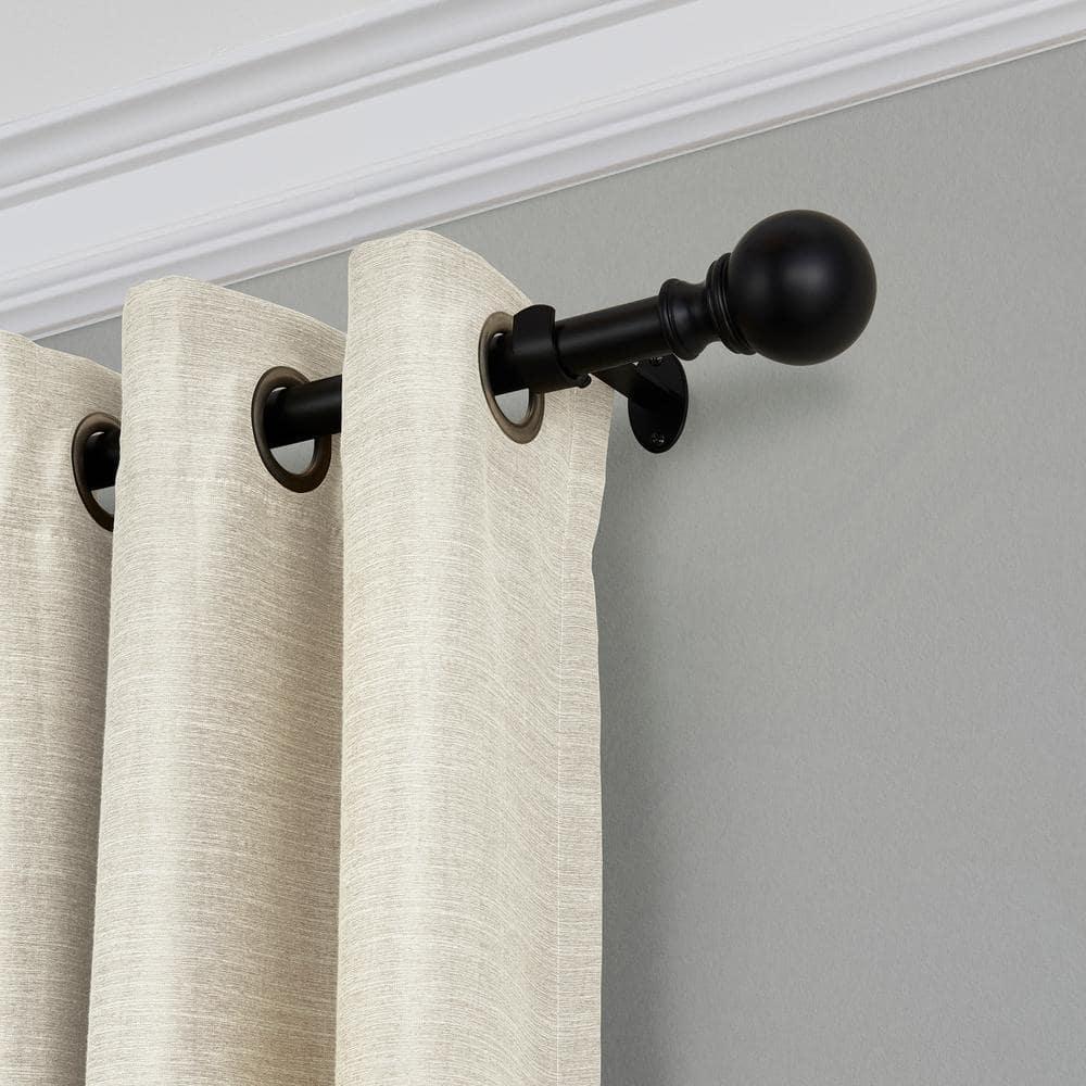 Cordelia 1" Window Drapery Single Curtain Rod with Globe Ball Finial - 28"-48" - Black - Elrene Home Fashions