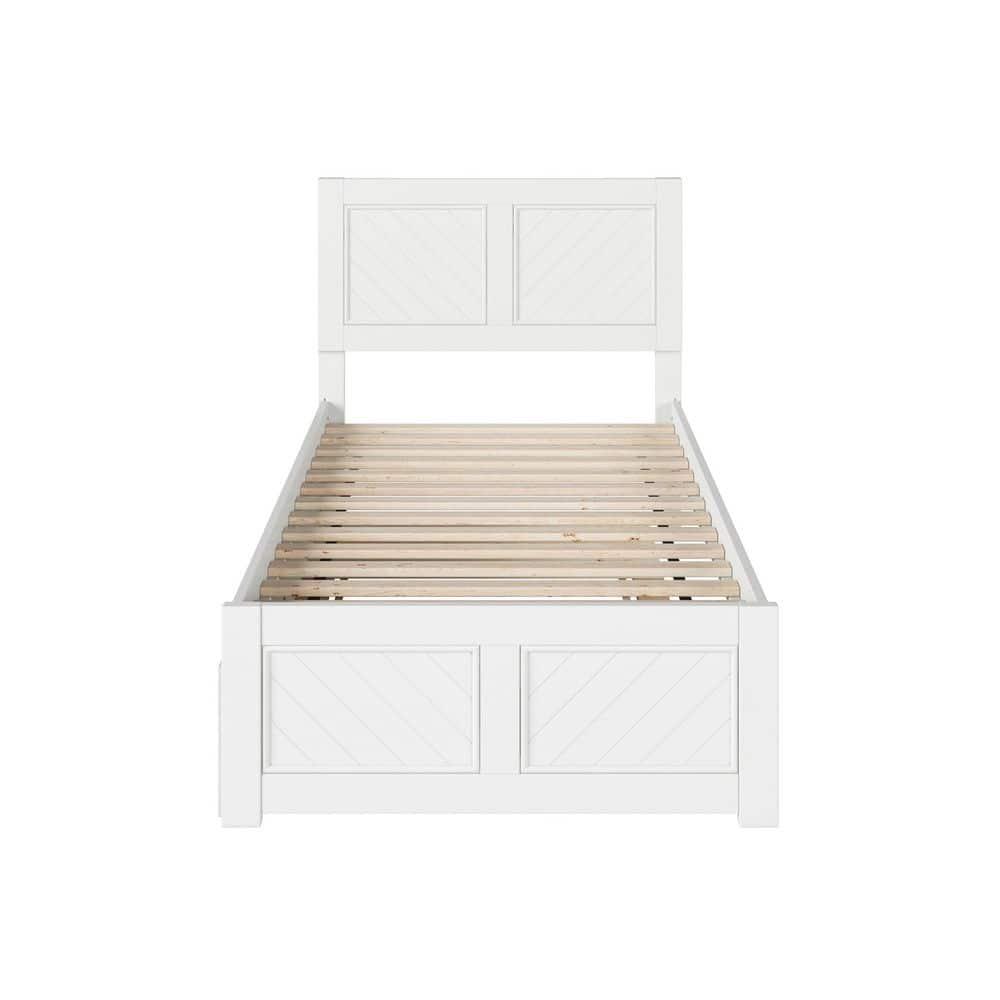 HAOYUN Canyon Twin XL Farmhouse Solid Wood Platform Bed with Footboard & Twin XL Trundle, White