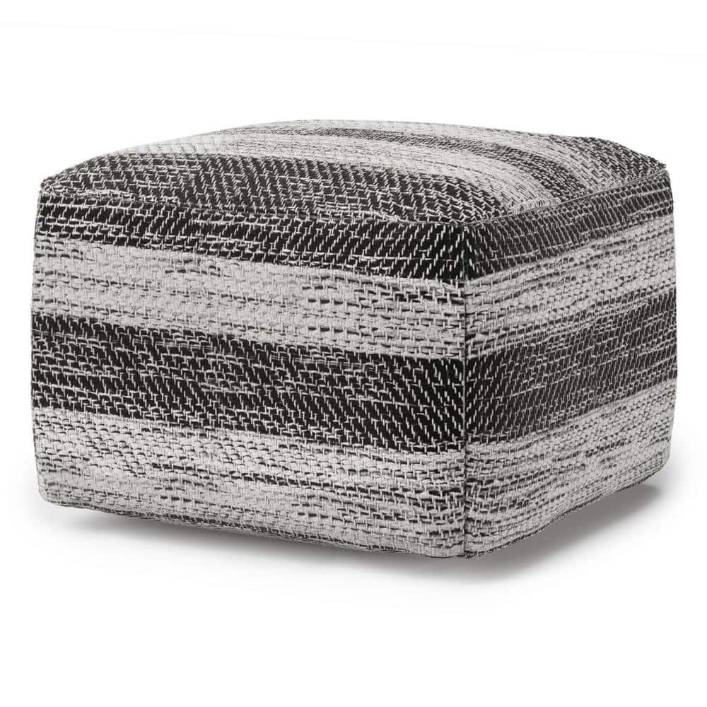 Simpli Home Clay 18"W Upholstered Cotton Square Pouf