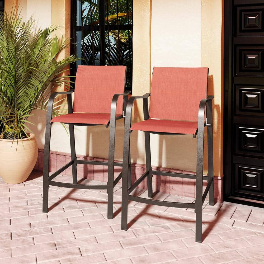 2pc Outdoor Counter Height Aluminum Bar Stools - Orange - Pellebant: UV & Weather Resistant, 270lbs Capacity