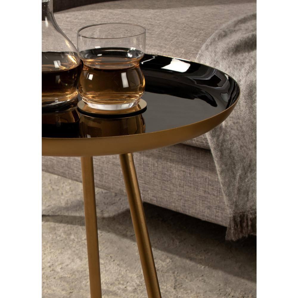 Kate and Laurel Laranya Round Metal Side Table, 15x15x22.5, Black and Gold