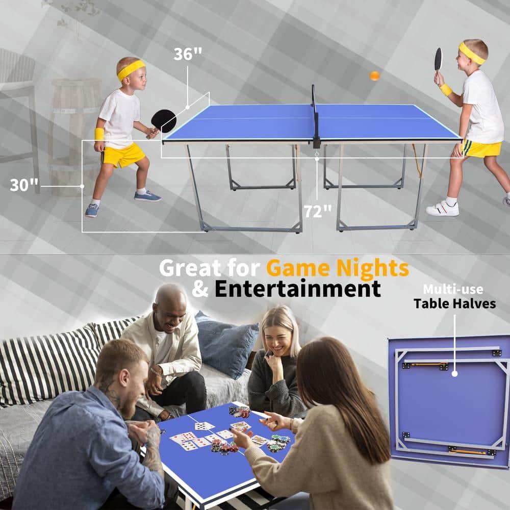 6ft Mid-Size Table Tennis Table Foldable & Portable Ping Pong Table Set for Indoor & Outdoor Games with Net  2 Table Tennis Paddles and 3 Balls