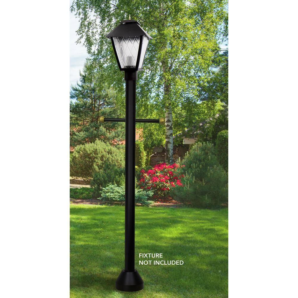 Solus 6-Foot Surface Mount Outdoor Lamp Post – Aluminum Light Pole with Standard Base Cover & Decorative Cross Arm – Black, Bronze, or White – Fits 3" Fixtures – Made in USA (Black)