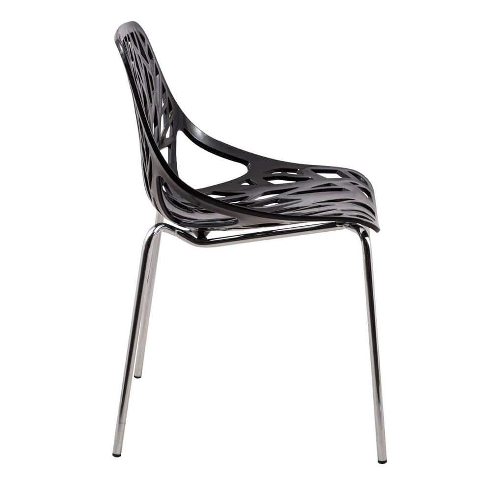 LeisureMod Asbury Stackable Dining Chair, Set of 4 - Black