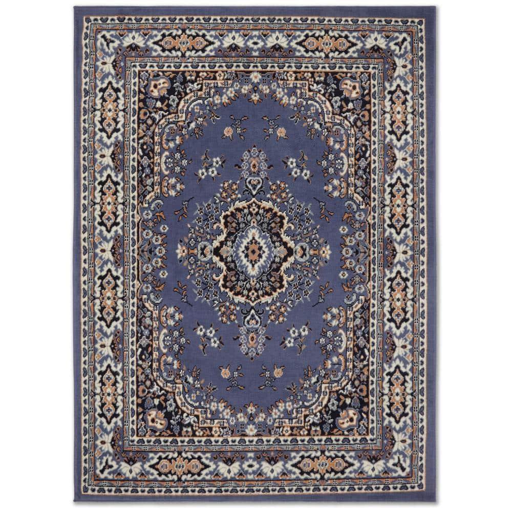 Home Dynamix Premium Sakarya Traditional Medallion Area Rug, Country Blue/Brown, 7'8"x10'7"
