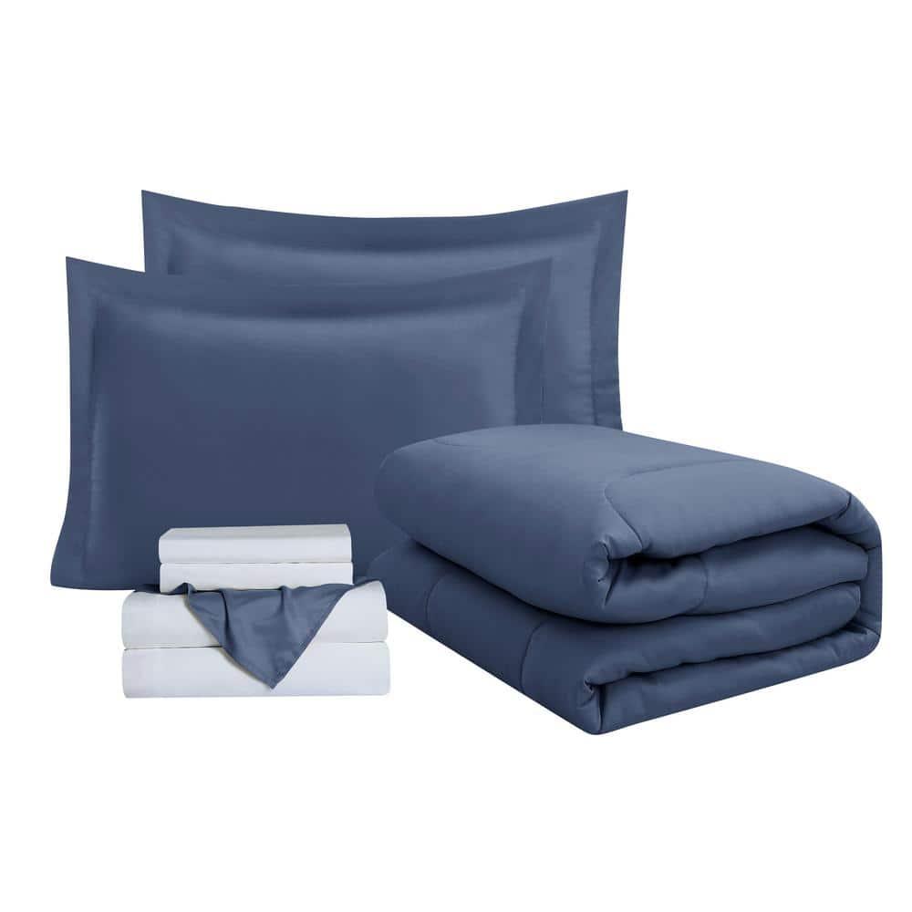Swift Home | 8-Piece Ultra Soft Solid Bed-In-A-Bag Bedding Set Indigo Full