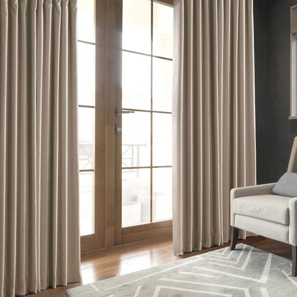 HPD HALF PRICE DRAPES Solid Thermal Insulated Blackout Curtains for Bedroom 84 Inches Long Curtain (1 Panel) Signature Blackout Linen Window Curtains for Living Room, 50W x 84L, Safari Tan
