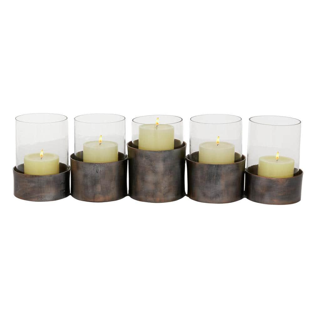 22" x 6" Round Glass Pillar Candle Holder Black - Olivia & May: Elegant Mantel Decor, 5-Unit Tray