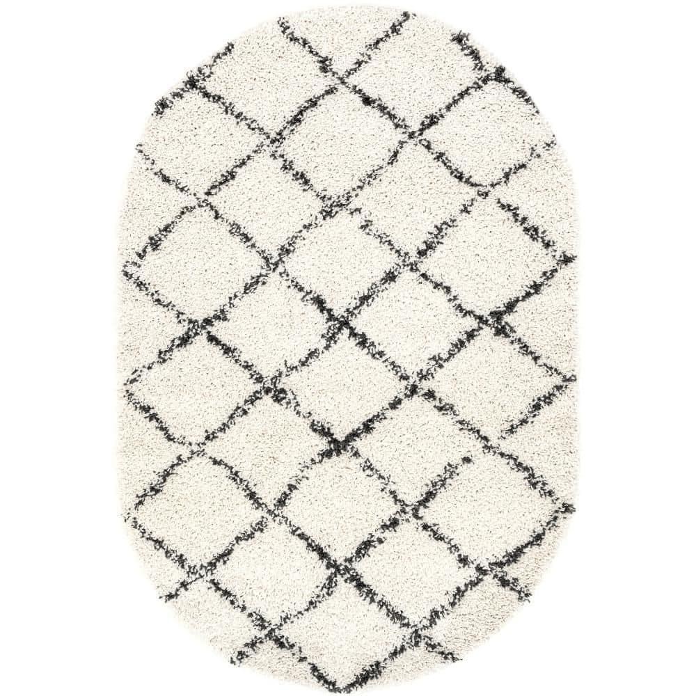 Nuloom Jessie Trellis Oval 7x9 Indoor Area Rug for Living Room Bedroom Dining Room, Off White/Charcoal